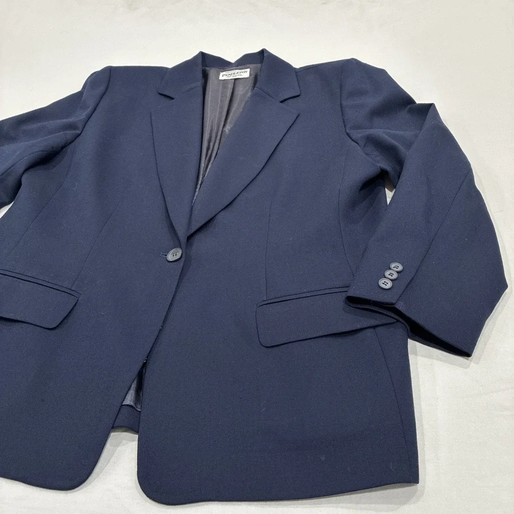 Pendleton Navy Blue 100% Virgin Wool‎ Women's Blazer Size 16W